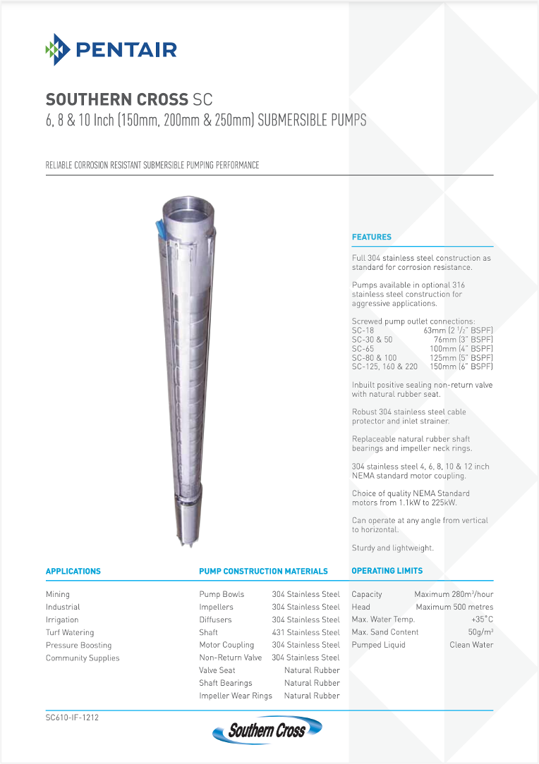 SOUTHERN CROSS PUMPS 6 8 & 10 Inch
