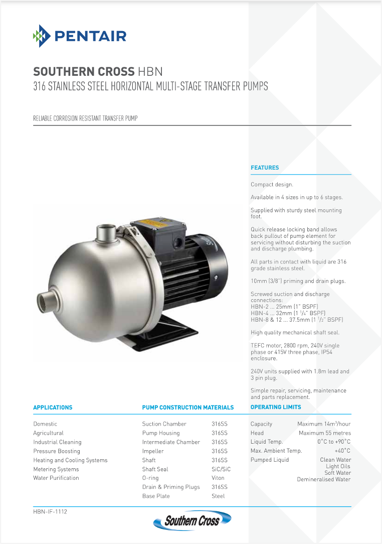SOUTHERN CROSS PUMPS HBN