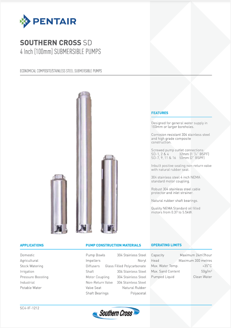 SOUTHERN CROSS PUMPS SD 4 Inch