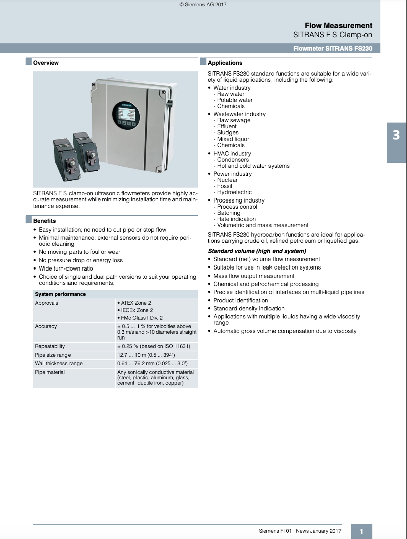 SIEMENS Flow MeterFS230